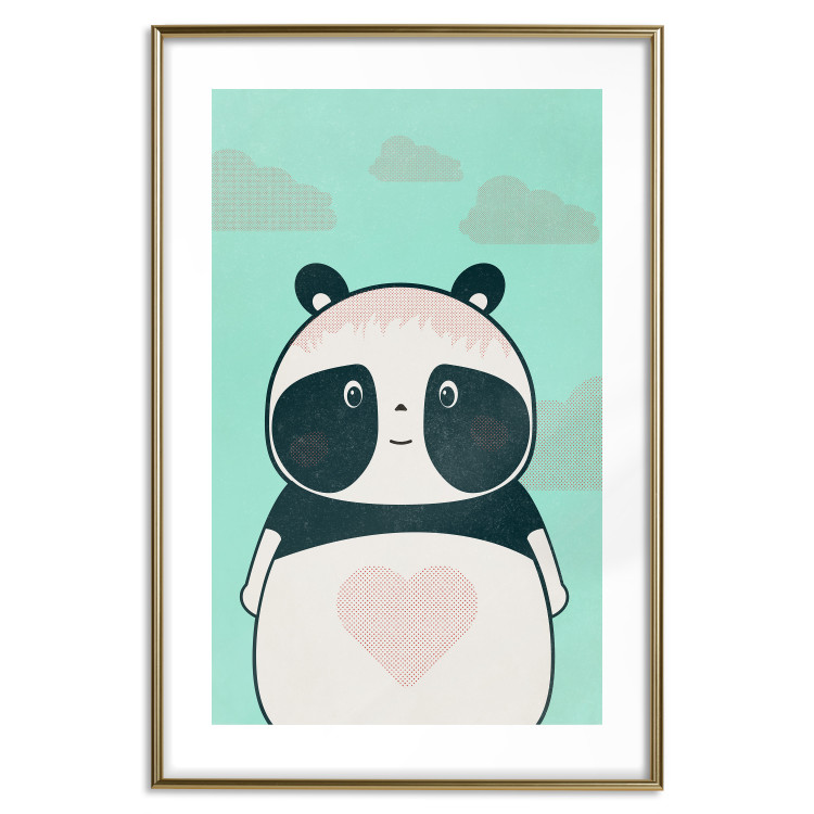 Poster Caring Panda - cute panda with a heart on light blue background 129549 additionalImage 19