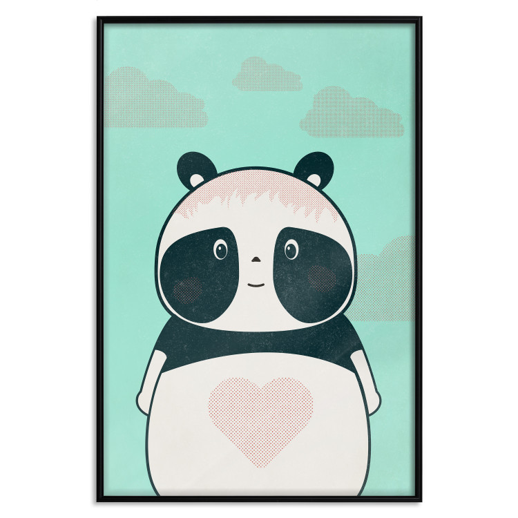 Poster Caring Panda - cute panda with a heart on light blue background 129549 additionalImage 17