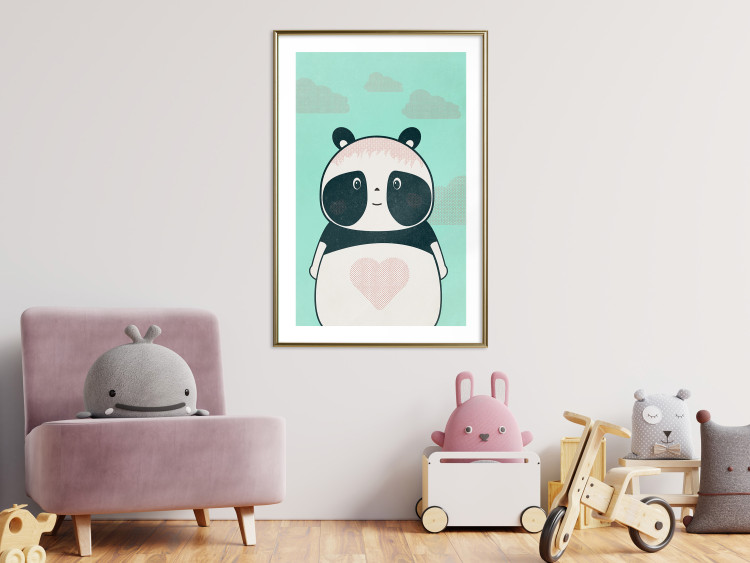 Poster Caring Panda - cute panda with a heart on light blue background 129549 additionalImage 13