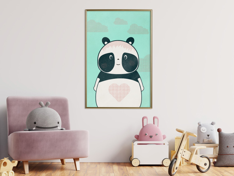 Poster Caring Panda - cute panda with a heart on light blue background 129549 additionalImage 5