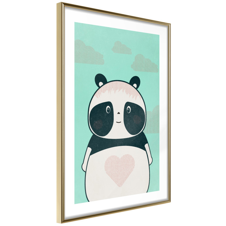 Poster Caring Panda - cute panda with a heart on light blue background 129549 additionalImage 7