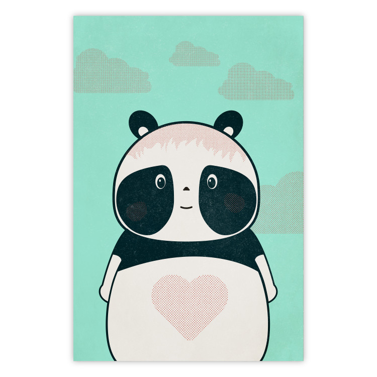 Poster Caring Panda - cute panda with a heart on light blue background 129549
