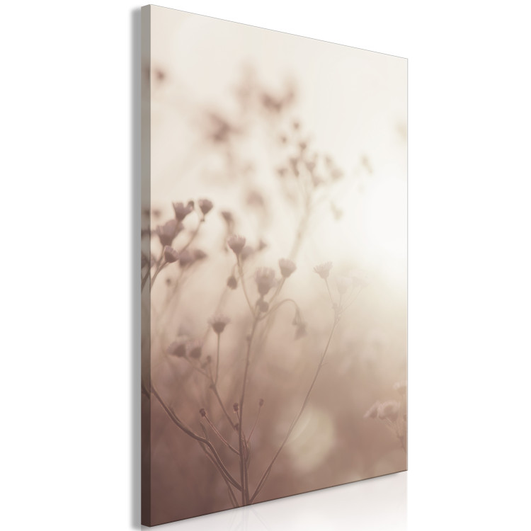 Canvas Art Print Meadow in the Morning (1-piece) Vertical - landscape of a meadow in sepia color 130749 additionalImage 2
