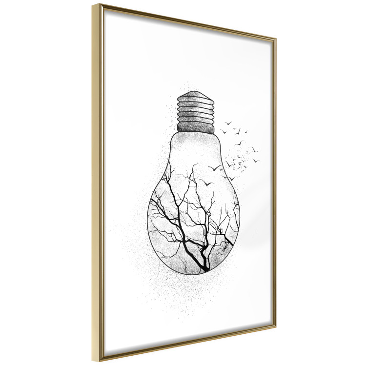 Wall Poster Winter Birds - black and white light bulb with tree and birds on a white background 131949 additionalImage 12
