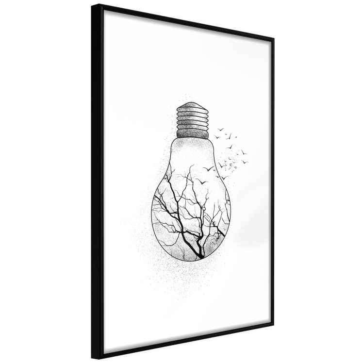 Wall Poster Winter Birds - black and white light bulb with tree and birds on a white background 131949 additionalImage 6