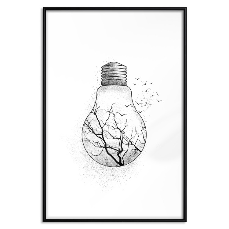 Wall Poster Winter Birds - black and white light bulb with tree and birds on a white background 131949 additionalImage 17