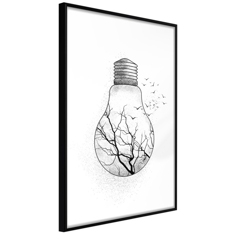Wall Poster Winter Birds - black and white light bulb with tree and birds on a white background 131949 additionalImage 13