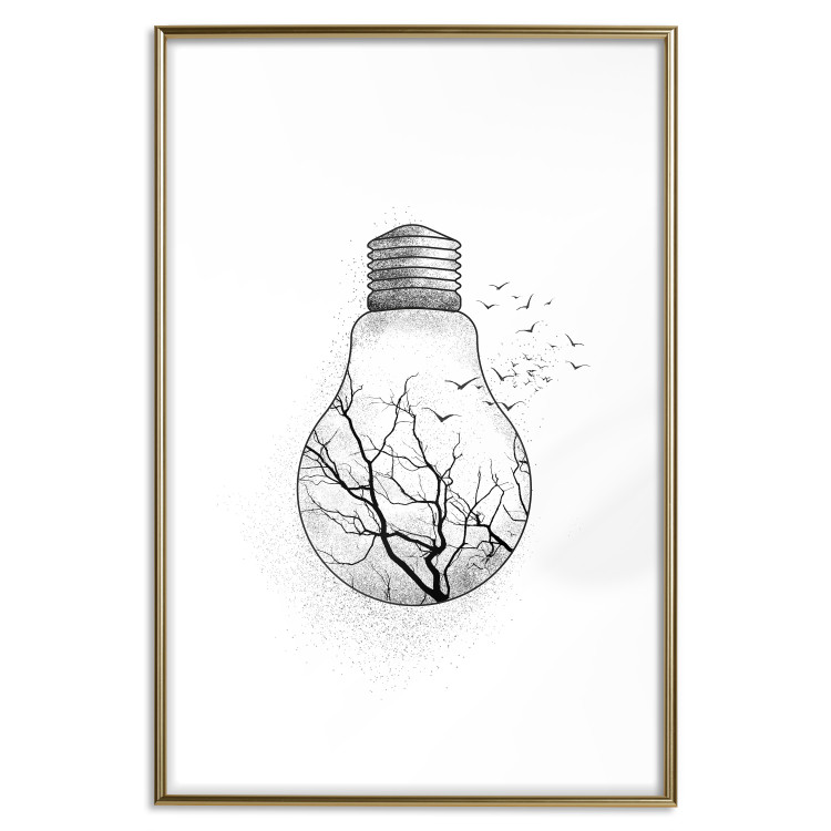 Wall Poster Winter Birds - black and white light bulb with tree and birds on a white background 131949 additionalImage 14