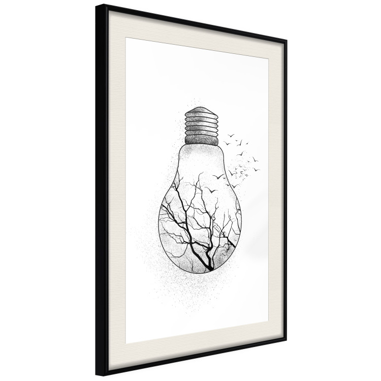 Wall Poster Winter Birds - black and white light bulb with tree and birds on a white background 131949 additionalImage 2