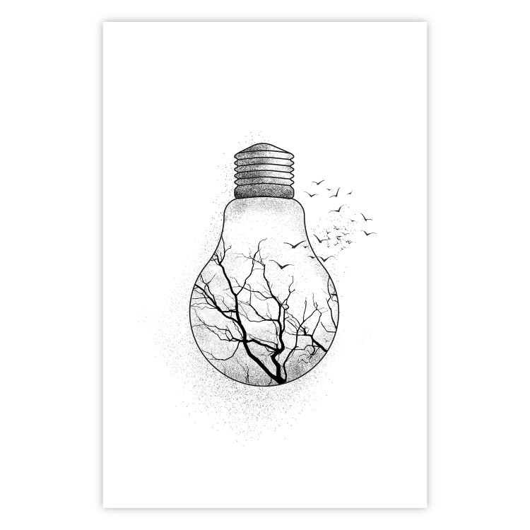 Wall Poster Winter Birds - black and white light bulb with tree and birds on a white background 131949 additionalImage 25
