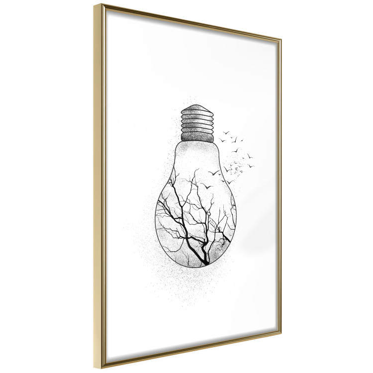 Wall Poster Winter Birds - black and white light bulb with tree and birds on a white background 131949 additionalImage 9