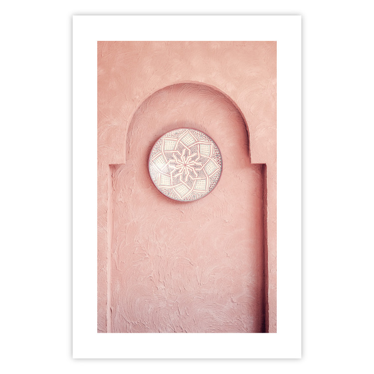 Poster Pink Niche - wall architecture with a hanging decorated circle 134749 additionalImage 19