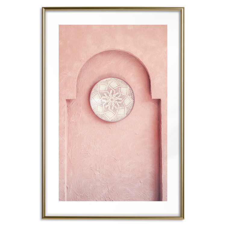 Poster Pink Niche - wall architecture with a hanging decorated circle 134749 additionalImage 14