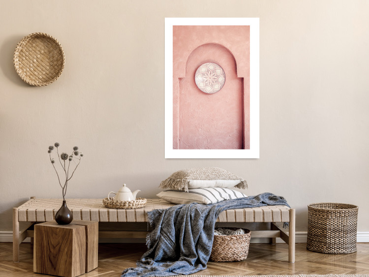 Poster Pink Niche - wall architecture with a hanging decorated circle 134749 additionalImage 3