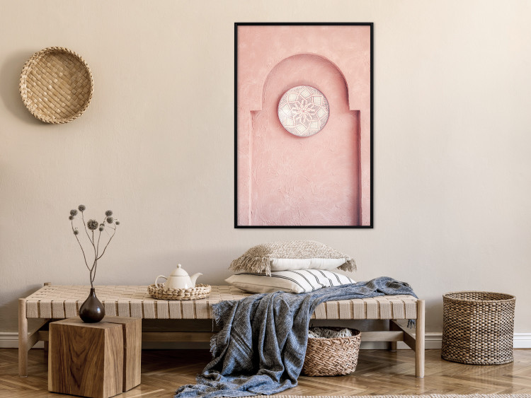 Poster Pink Niche - wall architecture with a hanging decorated circle 134749 additionalImage 4