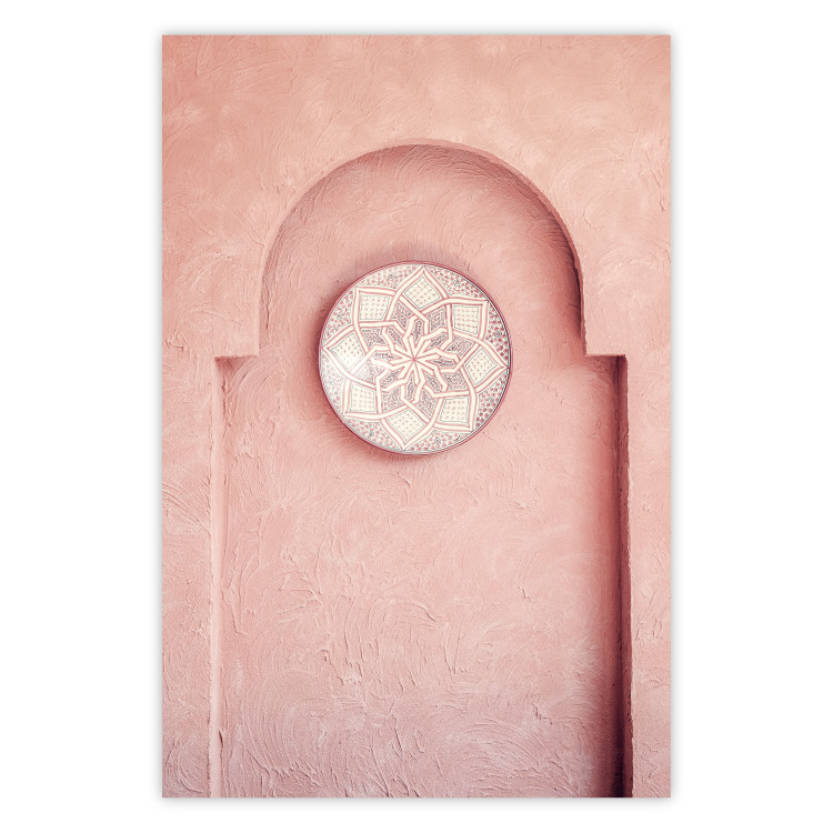 Poster Pink Niche - wall architecture with a hanging decorated circle 134749