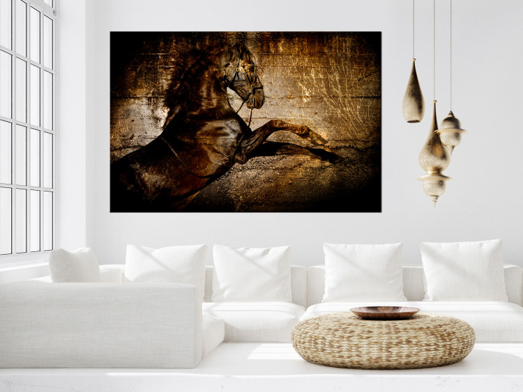 Canvas Art Print Golden horse - abstraction with a HIPPIC motif in golden scratches 135049 additionalImage 3