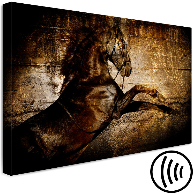 Canvas Art Print Golden horse - abstraction with a HIPPIC motif in golden scratches 135049 additionalImage 6