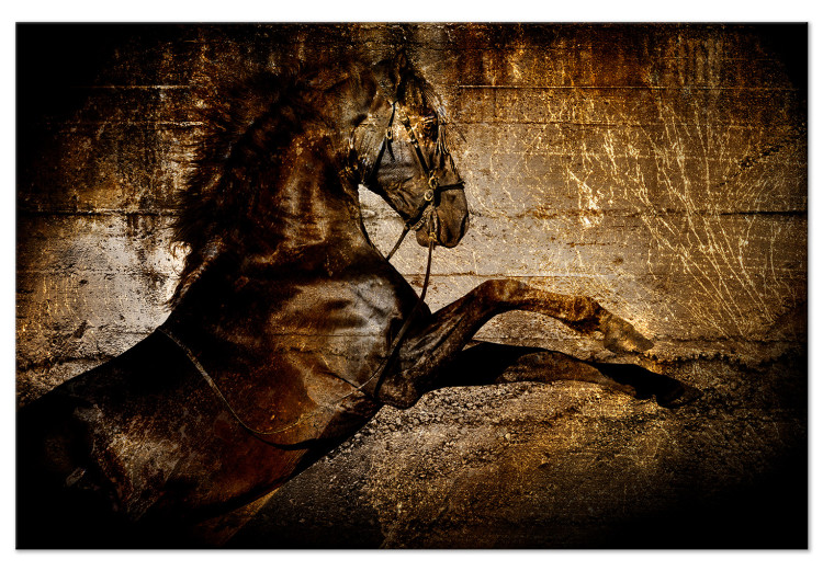 Canvas Art Print Golden horse - abstraction with a HIPPIC motif in golden scratches 135049