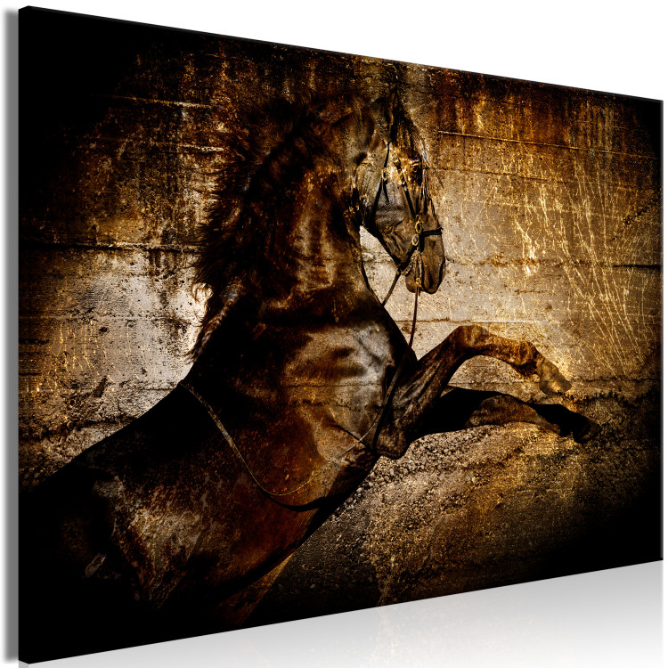 Canvas Art Print Golden horse - abstraction with a HIPPIC motif in golden scratches 135049 additionalImage 2