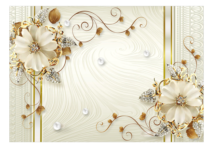 Wall Mural Flowers decorated with pearls - abstract collage with crystals and gold 138049 additionalImage 1