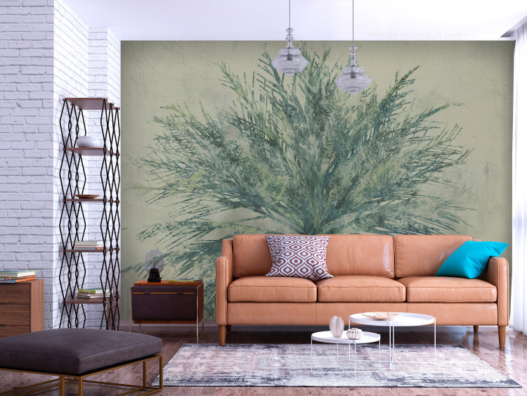 Wall Mural Rest in nature - landscape with painted plant on solid background 143349