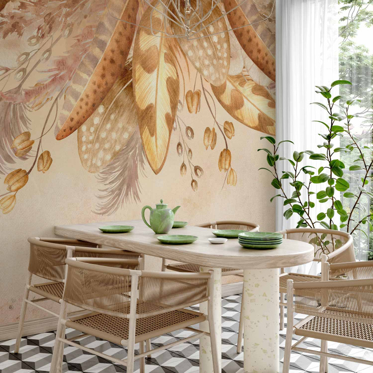 Wall Mural Down and leaves in beige - feather and dried leaves motif in vintage style 143849 additionalImage 4