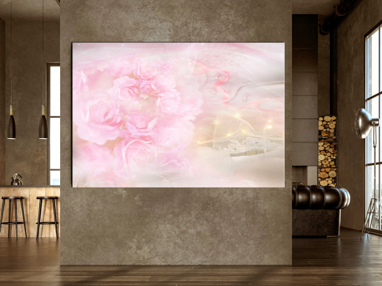 Canvas Print Ornamental Roses (1-piece) - pink flowers and light abstraction in the background 144049 additionalImage 3