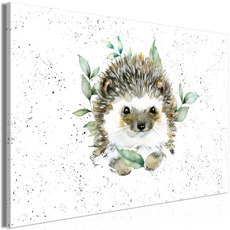 Canvas Art Print Hedgehog - Cute Painted Animals and Plants on a Stain Background 145749 additionalImage 2