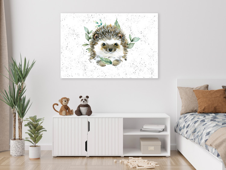 Canvas Art Print Hedgehog - Cute Painted Animals and Plants on a Stain Background 145749 additionalImage 3