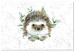Canvas Art Print Hedgehog - Cute Painted Animals and Plants on a Stain Background 145749