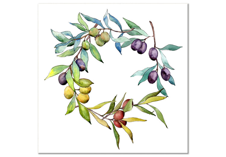 Canvas Art Print Olive Wreath - Hand-Painted Kitchen Theme in Bright Colors 149849