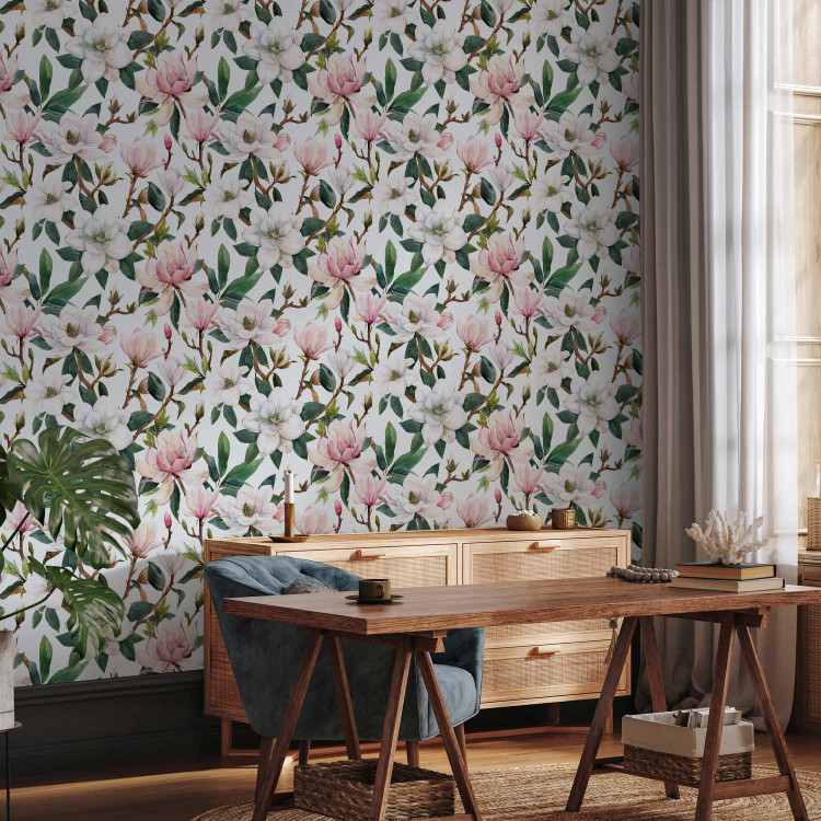Modern Wallpaper Beautiful Magnolia - Pattern of White and Pink Flowers on the Branches 150049 additionalImage 5