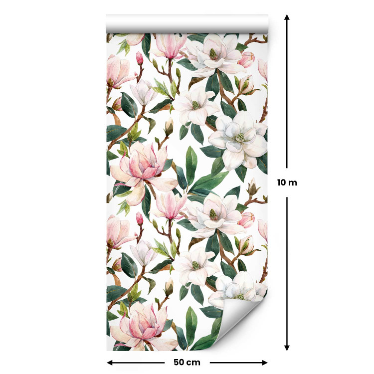 Modern Wallpaper Beautiful Magnolia - Pattern of White and Pink Flowers on the Branches 150049 additionalImage 7