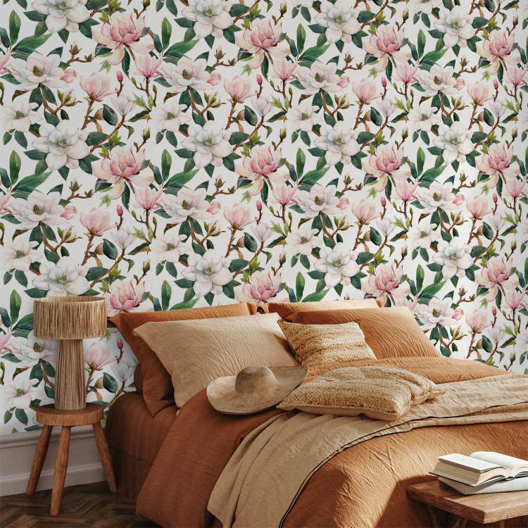 Modern Wallpaper Beautiful Magnolia - Pattern of White and Pink Flowers on the Branches 150049 additionalImage 4