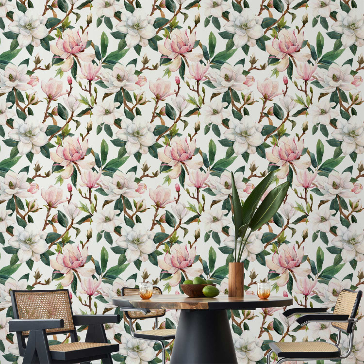 Modern Wallpaper Beautiful Magnolia - Pattern of White and Pink Flowers on the Branches 150049 additionalImage 8
