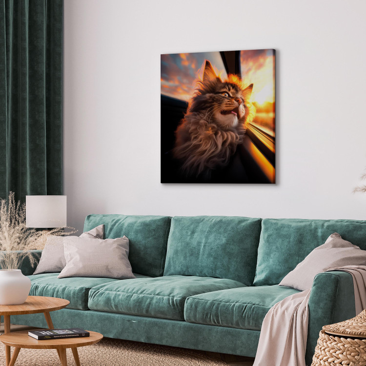 Canvas AI Maine Coon Cat - Animal on a Journey to the Setting Sun - Square 150149 additionalImage 10