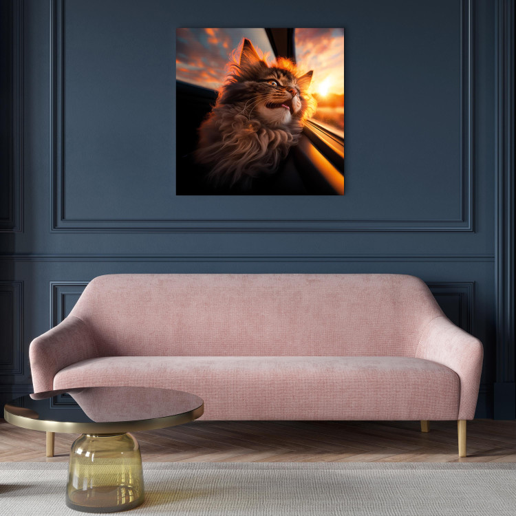 Canvas AI Maine Coon Cat - Animal on a Journey to the Setting Sun - Square 150149 additionalImage 3