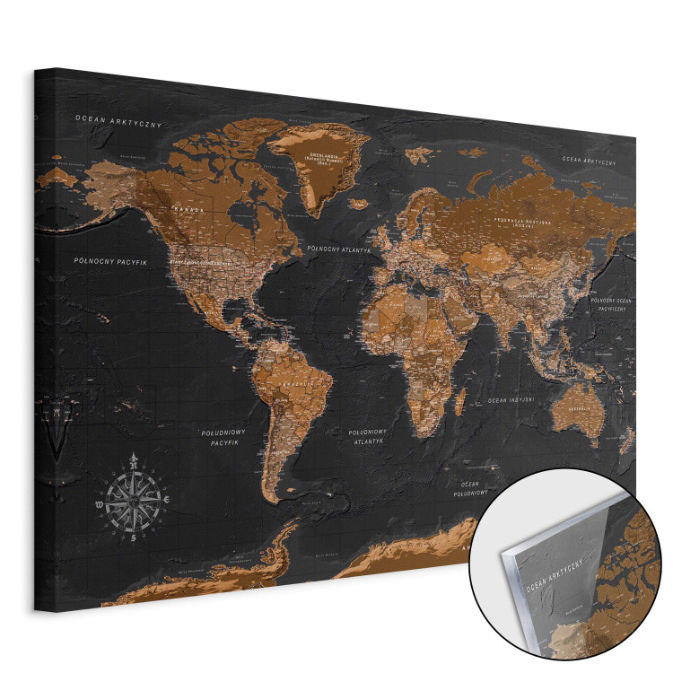 Print On Glass Brown World Map (PL) [Glass] 150749