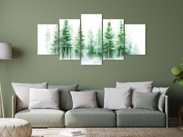 Canvas Print Spruce Forest - Trees Painted With Watercolor in Delicate Colors 151849 additionalImage 3
