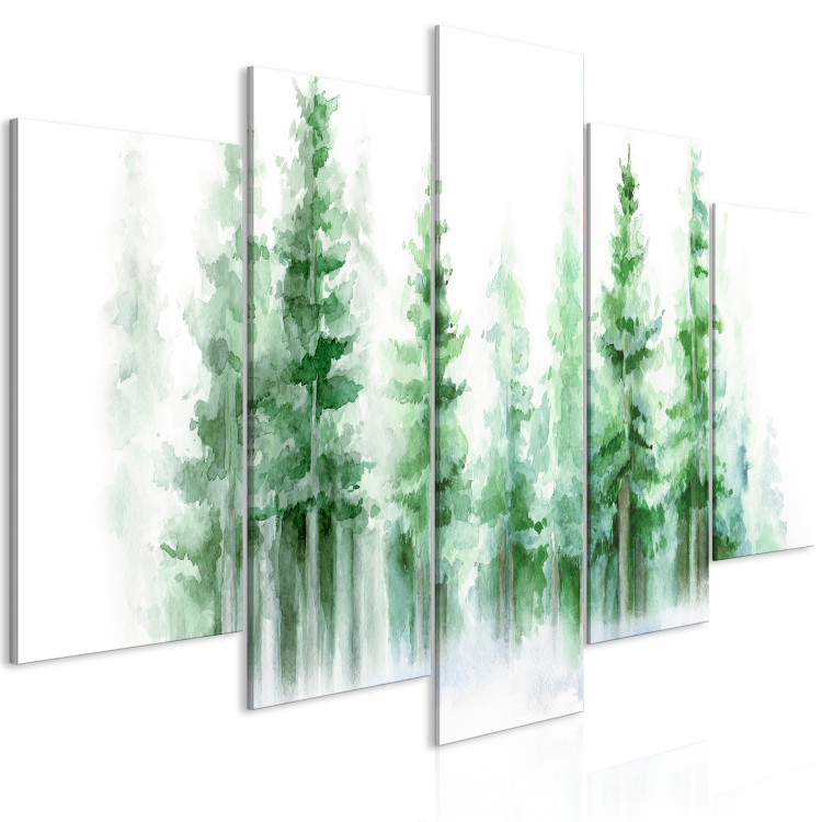 Canvas Print Spruce Forest - Trees Painted With Watercolor in Delicate Colors 151849 additionalImage 2