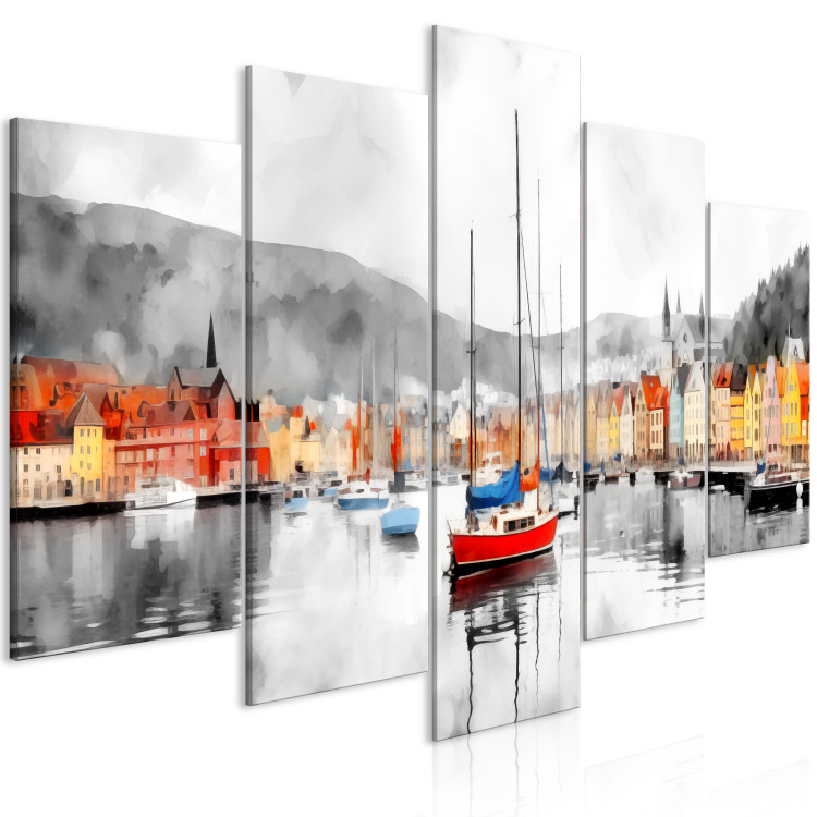 Canvas Art Print Bergen - Colorful Norwegian City Port with Picturesque Boats 151949 additionalImage 2