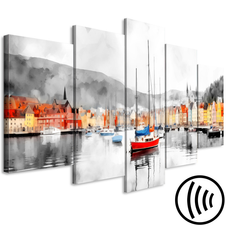 Canvas Art Print Bergen - Colorful Norwegian City Port with Picturesque Boats 151949 additionalImage 6