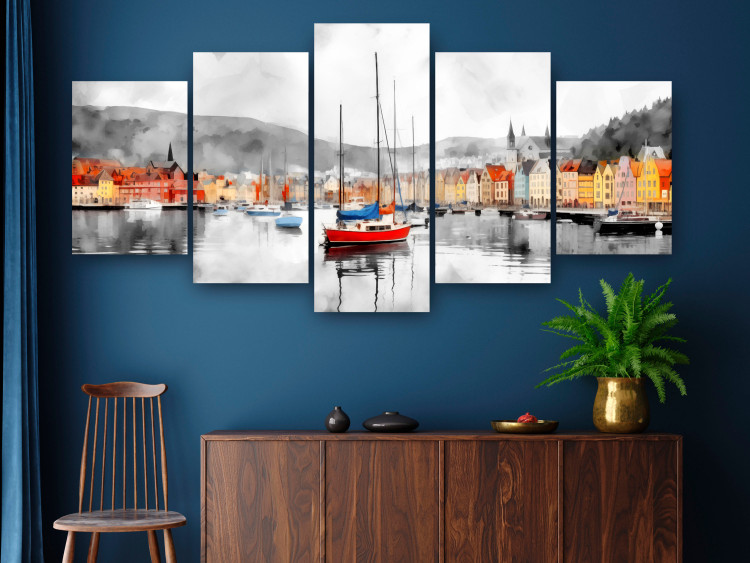 Canvas Art Print Bergen - Colorful Norwegian City Port with Picturesque Boats 151949 additionalImage 3