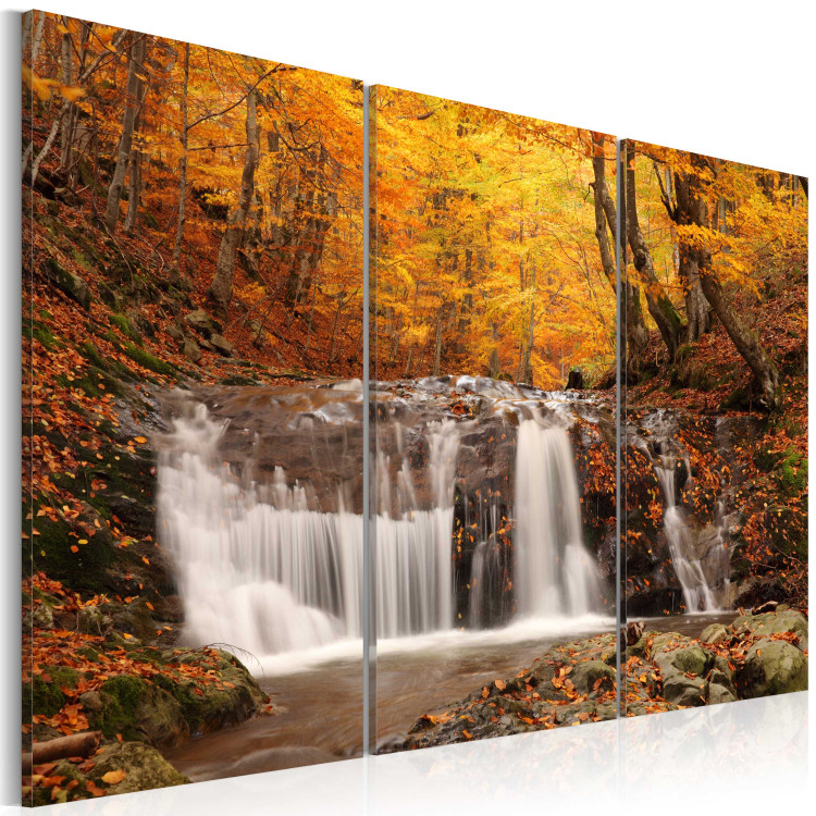 Canvas Art Print A waterfall in the middle of fall trees 58649 additionalImage 2