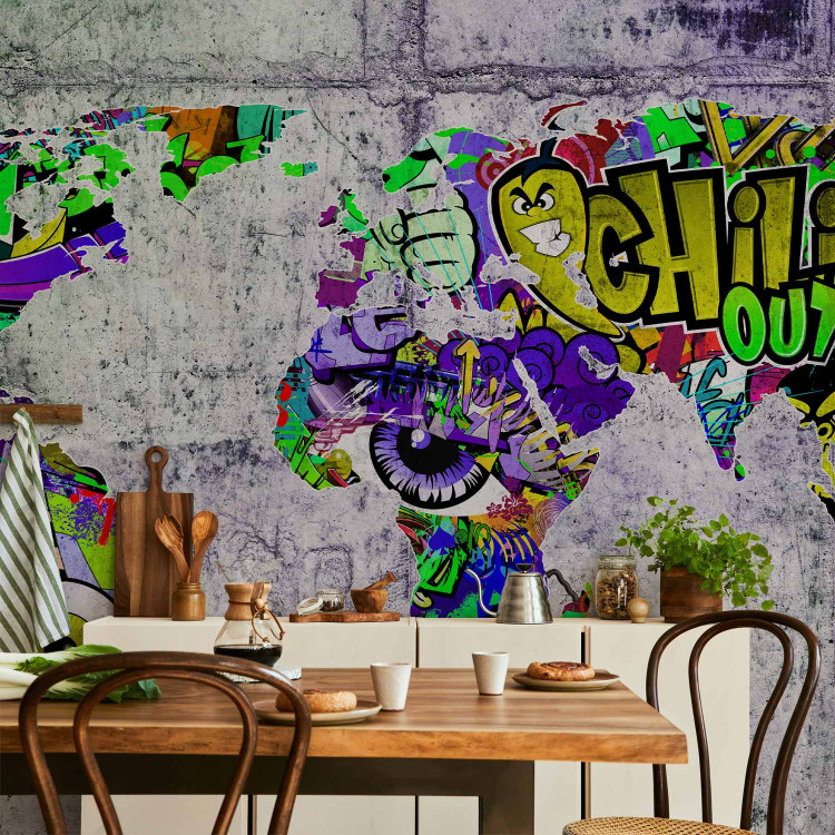 Photo Wallpaper Graffiti world - colourful world map on concrete background for teenager 63849 additionalImage 6