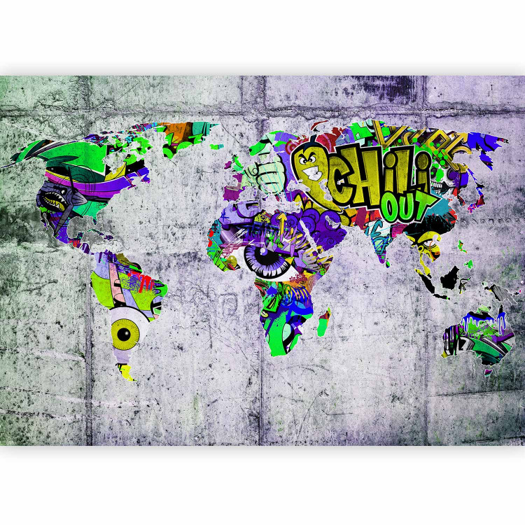 Photo Wallpaper Graffiti world - colourful world map on concrete background for teenager 63849 additionalImage 5