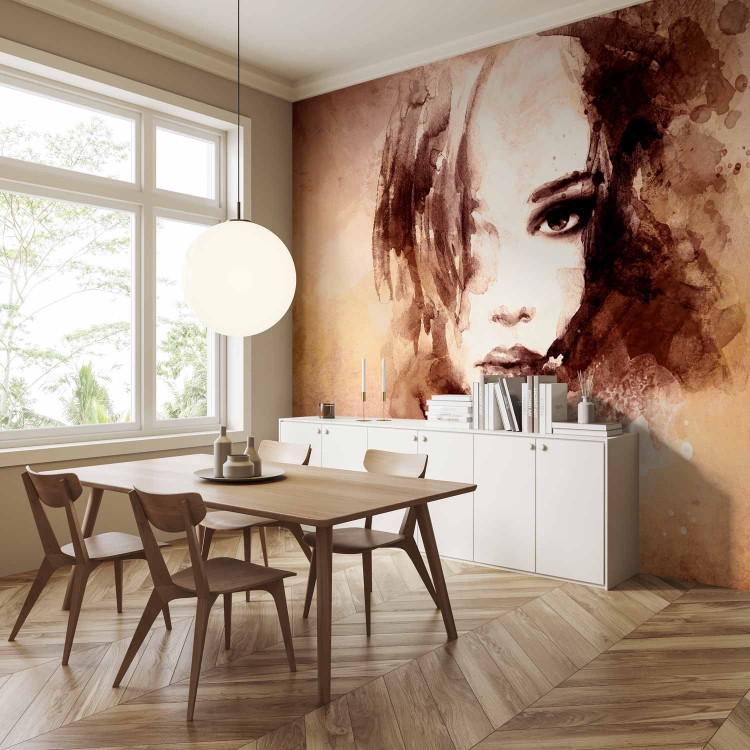 Wall Mural Female Figures - portrait of a woman's face in watercolor style in browns 64549 additionalImage 7
