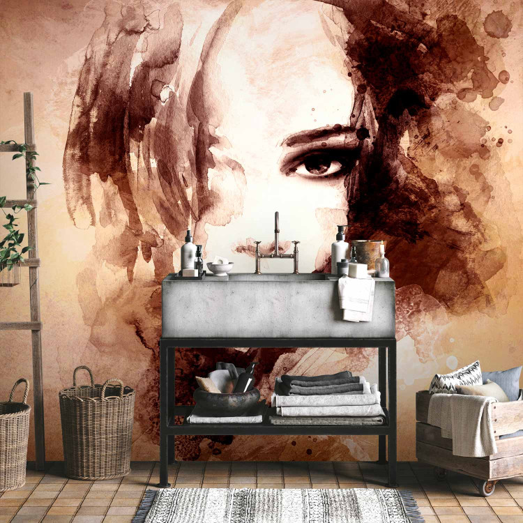 Wall Mural Female Figures - portrait of a woman's face in watercolor style in browns 64549 additionalImage 8