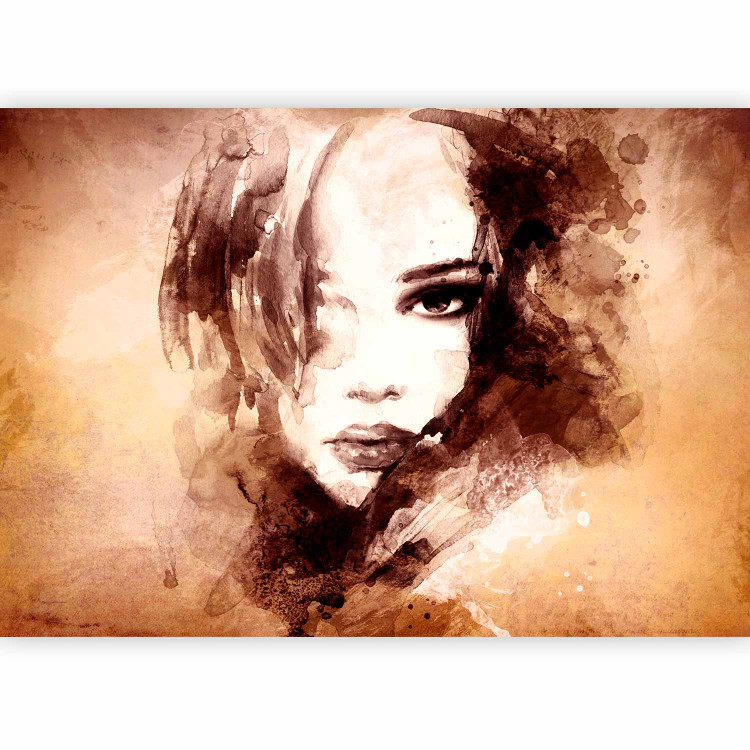Wall Mural Female Figures - portrait of a woman's face in watercolor style in browns 64549 additionalImage 1